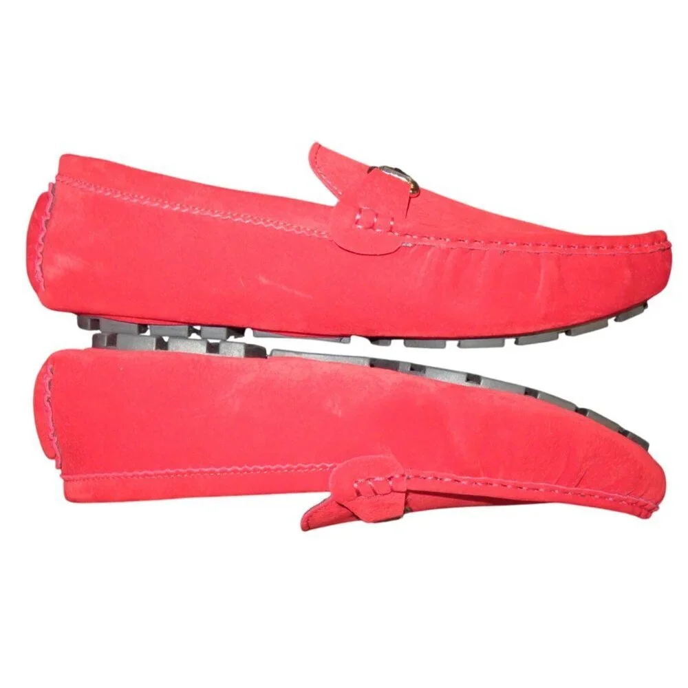 Royal Red Suede Leather Driving Loafers Moccasins size 46 or US 12